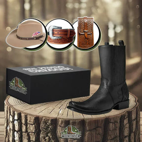 Kit Bota Maverick Masculino de Couro Legítimo com 3 Brindes – Cinto, Chapéu e Carteira