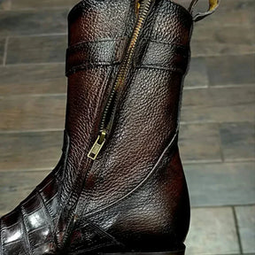 Bota Viking Couro de Jacaré Marrom/Preto com Chapéu e Cinto