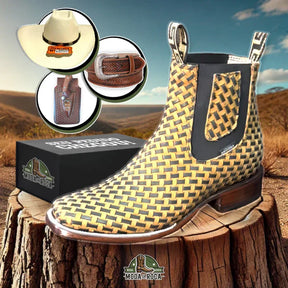 Bota Snake Couro Robusto Impermeável com Chapéu, Cinto e Faca